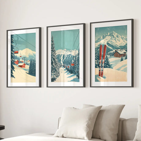 Vintage Winter Landscape Ski Wall Art Decor Print