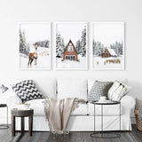 Rustic Winter Set of 3 Wall Art Prints. Animals, Log Cabin