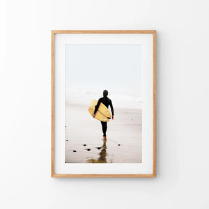 Yellow Surfboard Poster. Coastal Lifestyle Themed Print