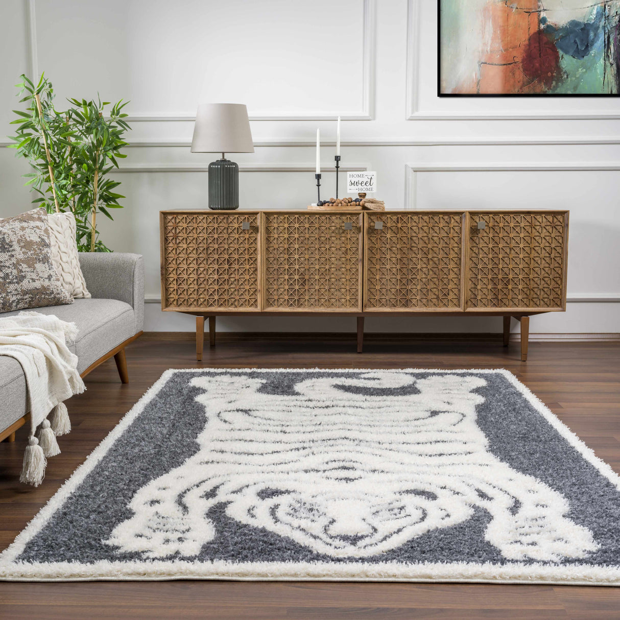 Zane Charcoal Tibetan Tiger Plush Rug