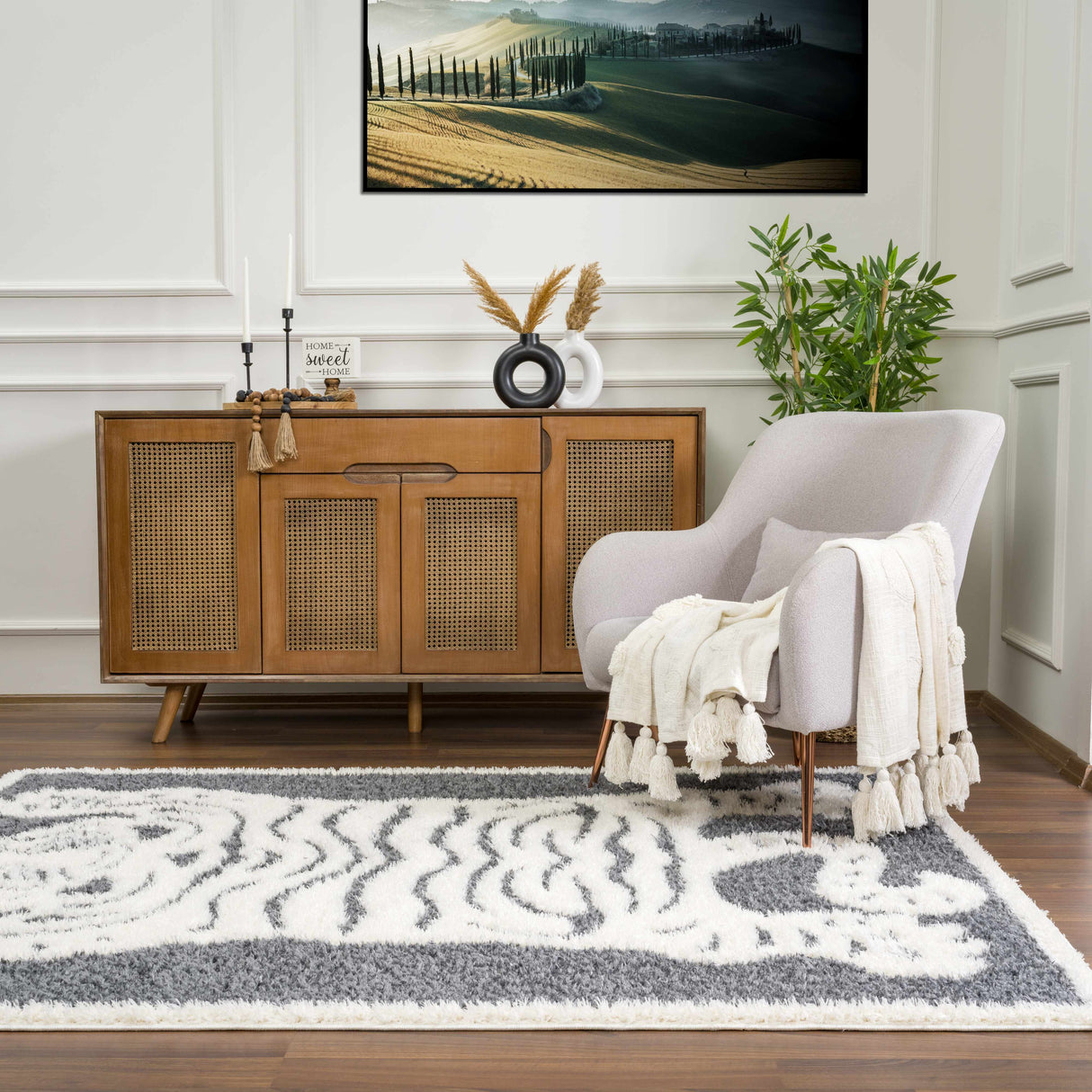 Zane Charcoal Tibetan Tiger Plush Rug