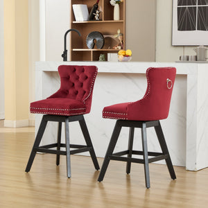 A&A Furniture Swivel Velvet Barstools with Button Tufted Decoration