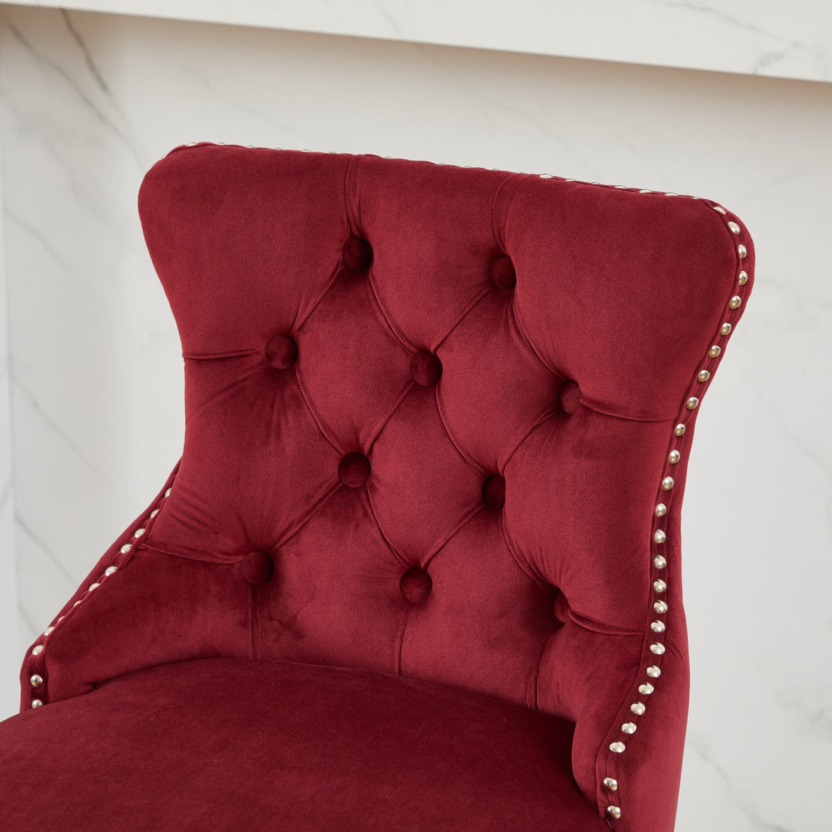 A&A Furniture Swivel Velvet Barstools with Button Tufted Decoration - view 11
