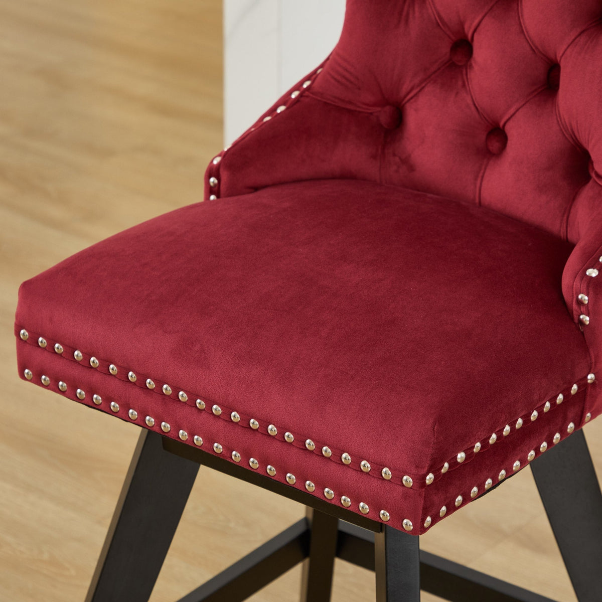 A&A Furniture Swivel Velvet Barstools with Button Tufted Decoration - view 12