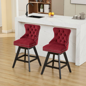 A&A Furniture Swivel Velvet Barstools with Button Tufted Decoration - view 19