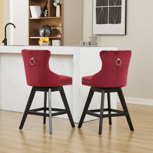 A&A Furniture Swivel Velvet Barstools with Button Tufted Decoration - view 21