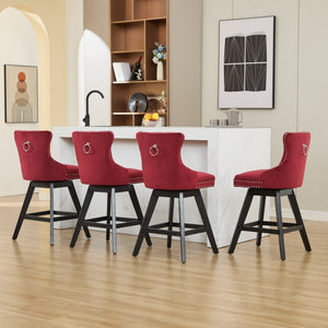 A&A Furniture Swivel Velvet Barstools with Button Tufted Decoration - view 23