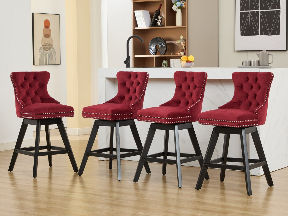 A&A Furniture Swivel Velvet Barstools with Button Tufted Decoration - view 24