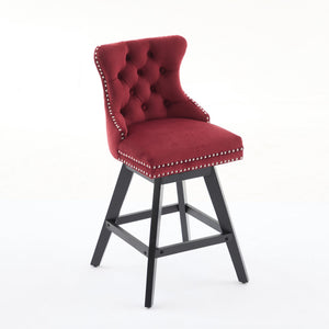 A&A Furniture Swivel Velvet Barstools with Button Tufted Decoration - view 5