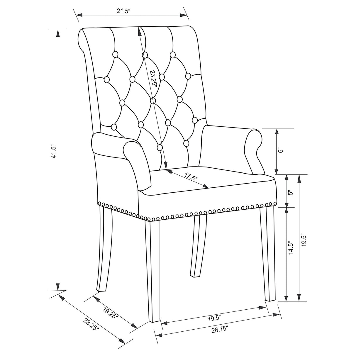 Tufted Arm Chair With Nailhead Trim