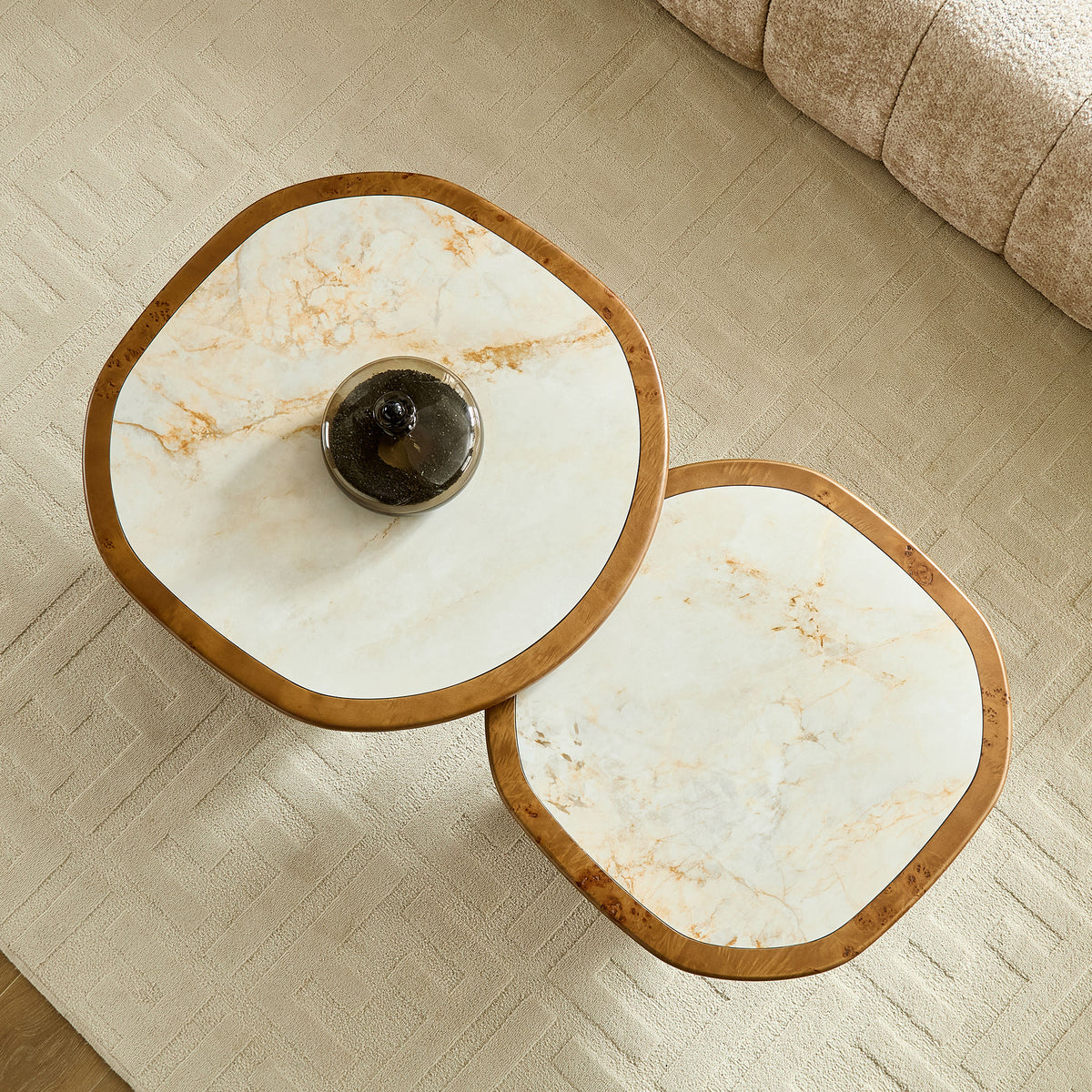 Irregular Coffee Table Set - 2pcs Burl Wood Veneer