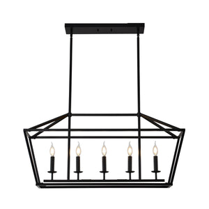 5 Light Farmhouse Kitchen Island Lighting, 5 Light Industrial Linear Chandelier For Dining Room Metal Hanging Pendant Light Fixture For Bedroom Living Room Hallway Conference Room - Matte Black