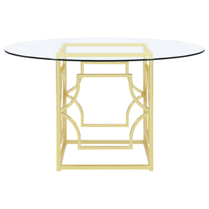Krista - Round Glass Top Dining Table - Gold