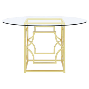 Krista - Round Glass Top Dining Table - Gold