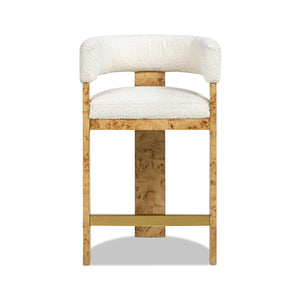 Vavona - Burl Upholstered Barrel Back Counter Height Bar Stool - Polar Off White