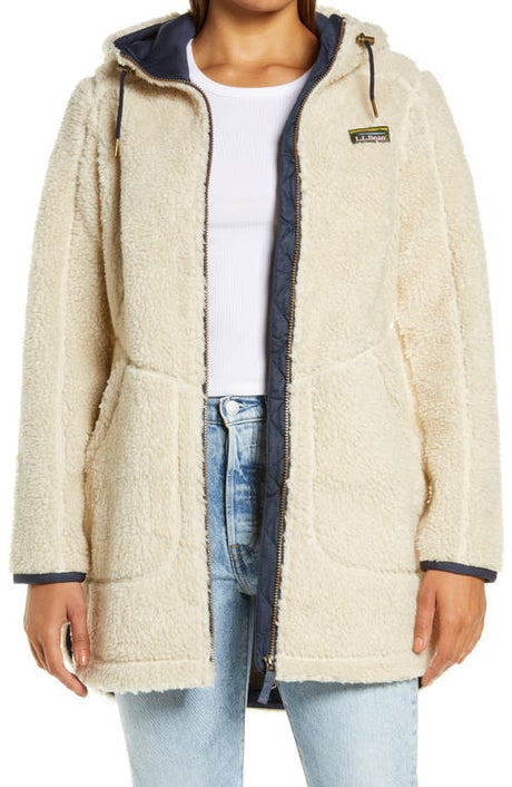 LLBean Mountain Windproof High Pile Fleece Coat - Natural