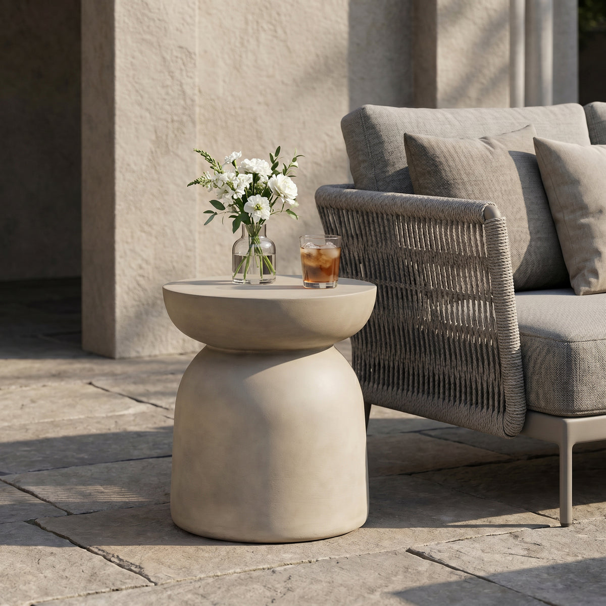 Outdoor Round Top MGO Drum Side Table