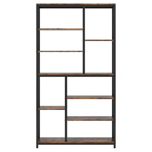 Extra Tall 8 Tier Staggered Etagere Bookcase With 8 Shelves Organizer For Living Room - Rustic Brown