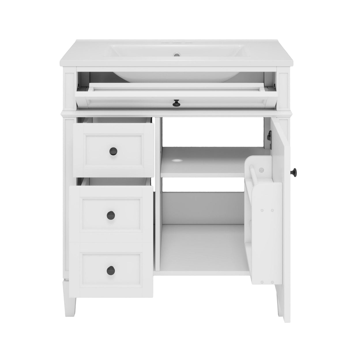 Bathroom Vanity With Top Sink, Storage Cabinet With 2 Drawers, Tip Out Drawer