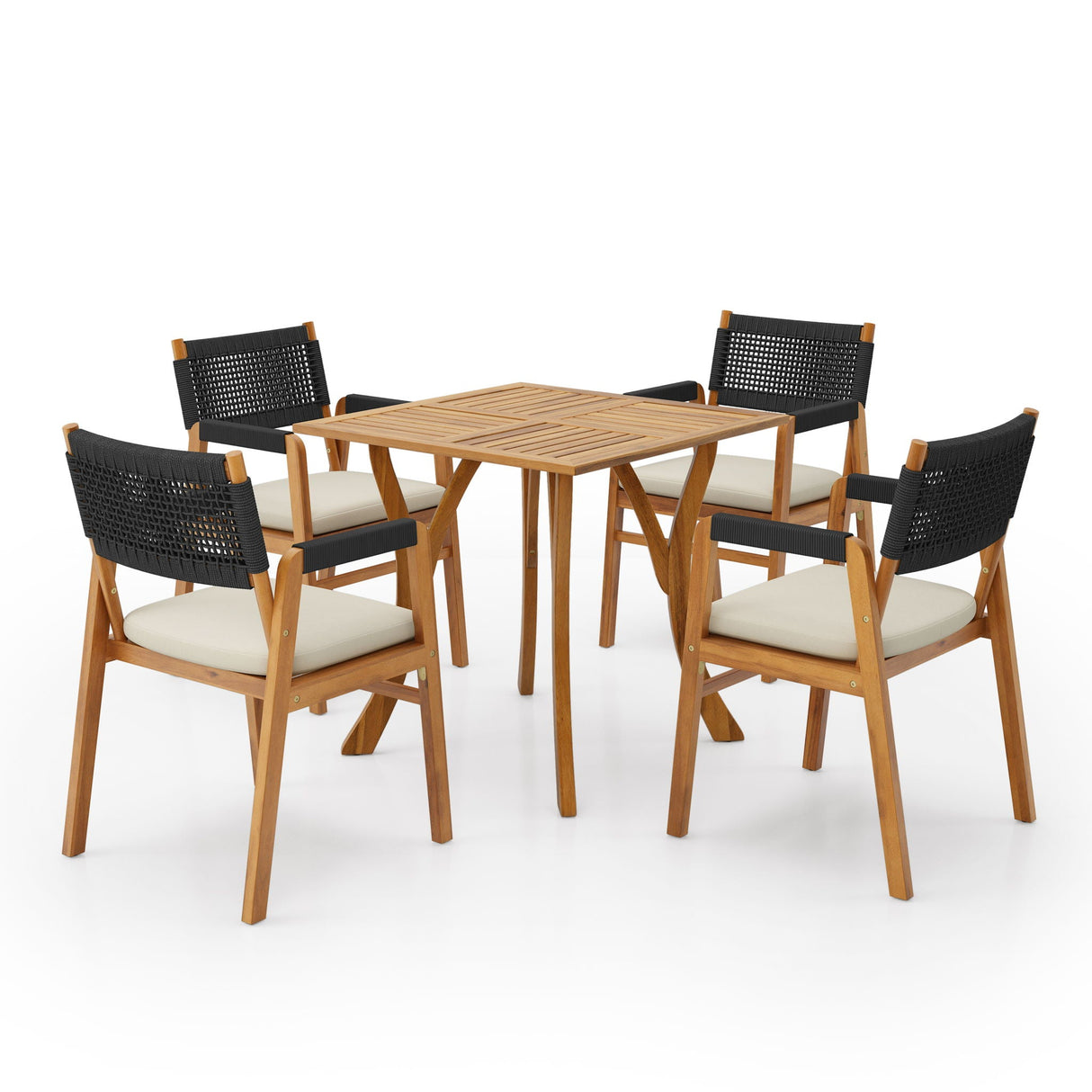 Outdoor Rustic Patio Acacia Bistro Set With Cushions