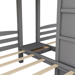 Twin Over Twin & Twin Bunk Bed With Built In Staircase And Storage Drawer - Gray