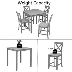 5 Piece Dining Table Set, Wooden Dining Square Table Set For 4
