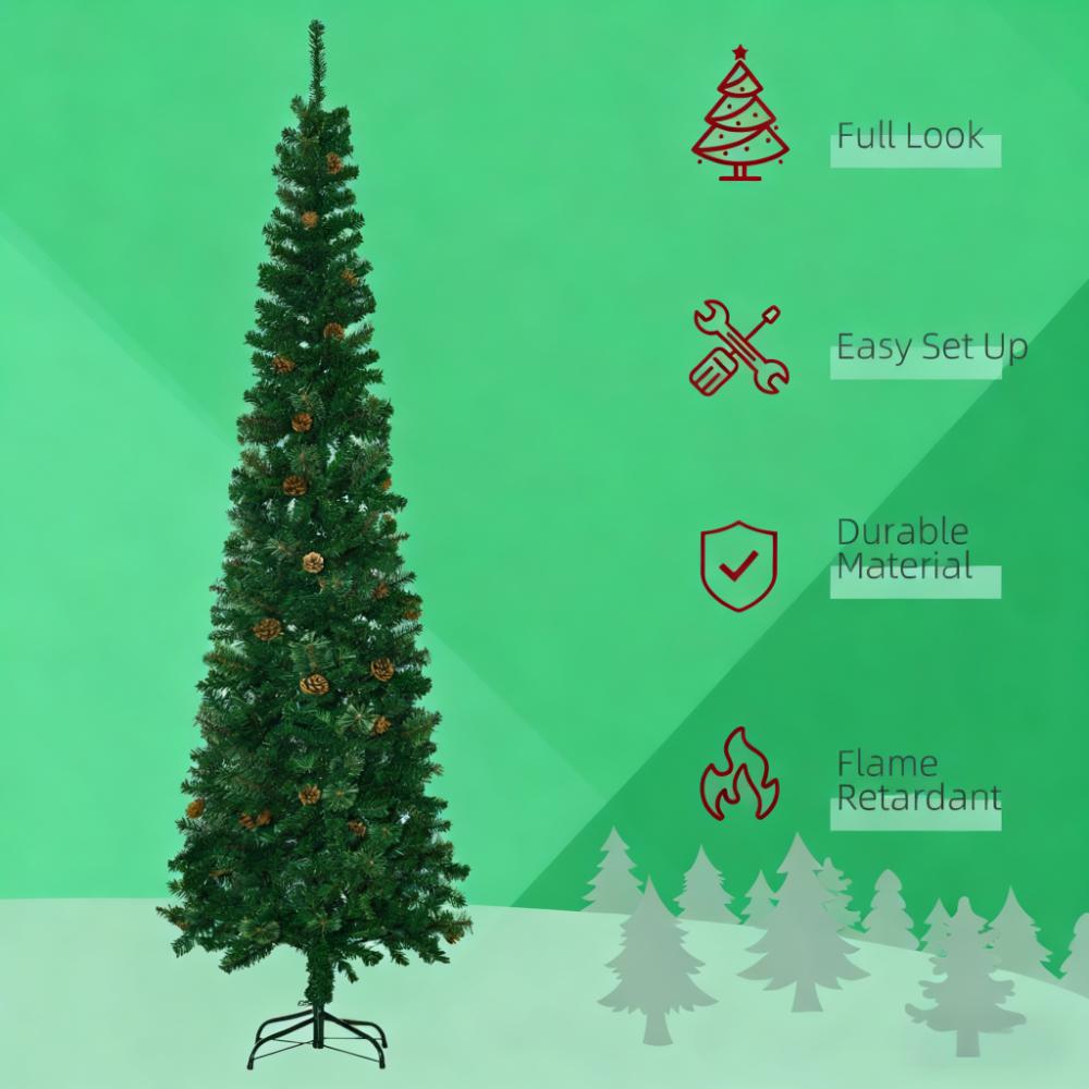 Slim Pine Needles Xmas Tree - 7.5 Foot Pencil Christmas Tree
