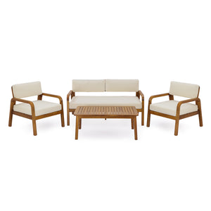 4-Pieces Outdoor Sofa Set with Cushions - Teak