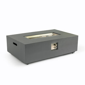 Volon - Rectangular Fire Pit Table, Propane Powered, 50,000 BTU - Light Gray