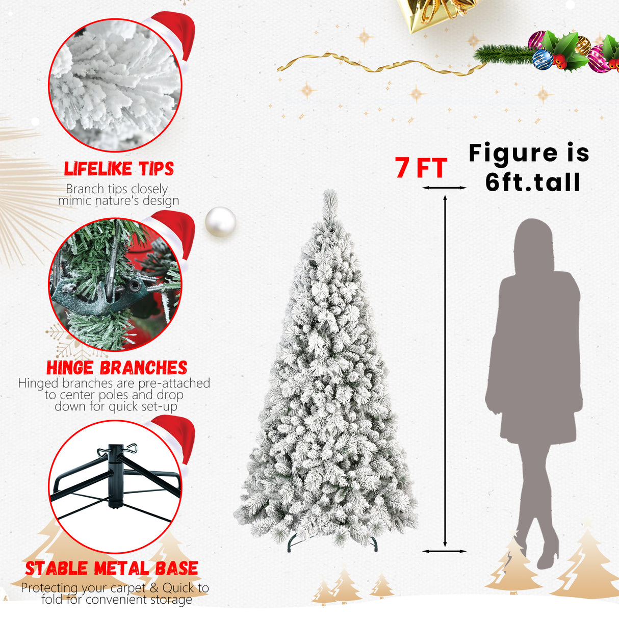 7.5FT Flocked Christmas Tree with 500 Warm White Lights