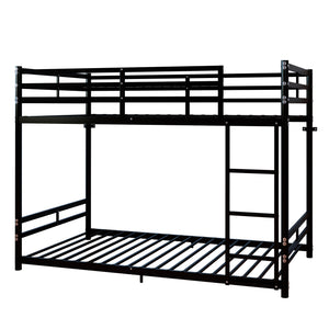 Bunk Bed with Ladder and High Guardrail Metal Bunk Bed, Storage Space, Noise Free, Twin Over Twin Size