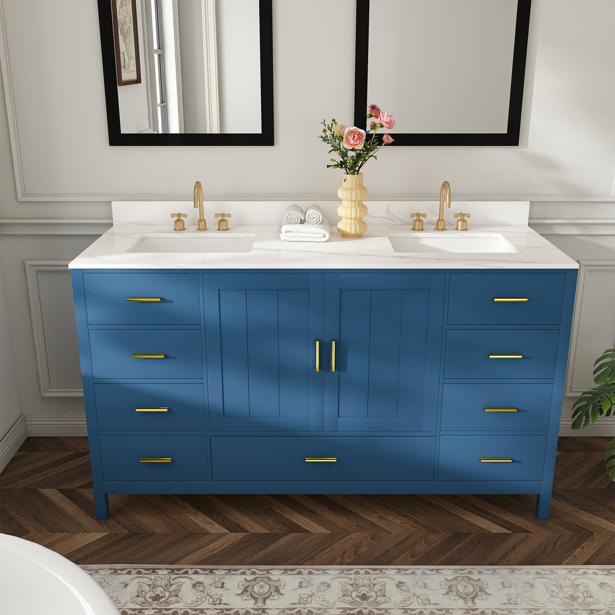60" Solid Wood Bathroom Vanity with Double Sinks