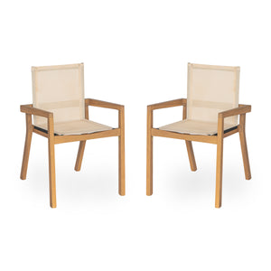 7 Pieces Acacia Wood Outdoor Dining Set, Modern Style
