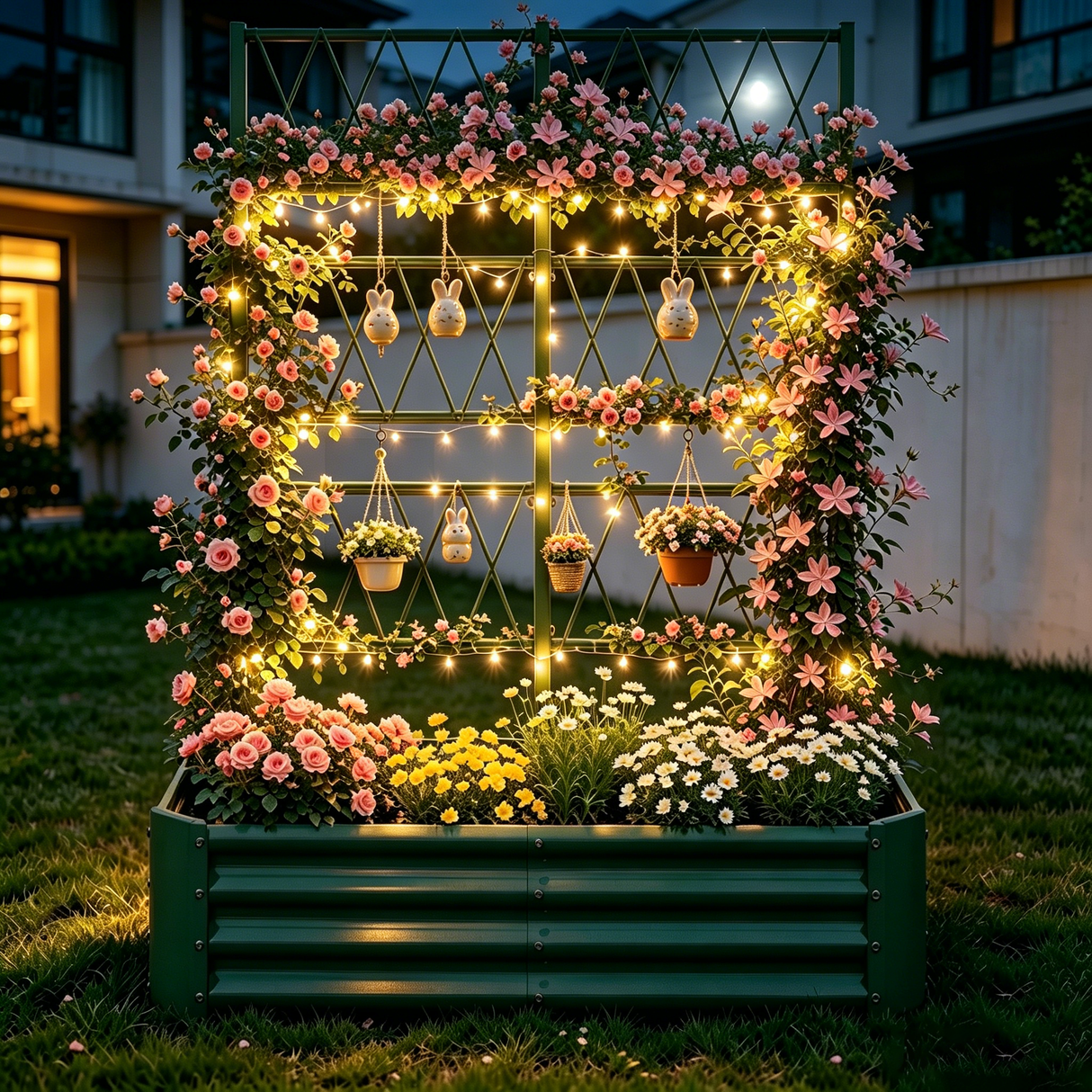 4x2x1FT Galvanized Raised Garden Bed with Arch Trellis
