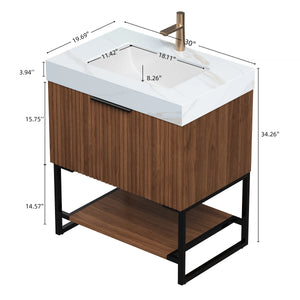 YOLAN 30" Bathroom Vanity & Sink, Freestanding Striped Plywood Storage Cabinet