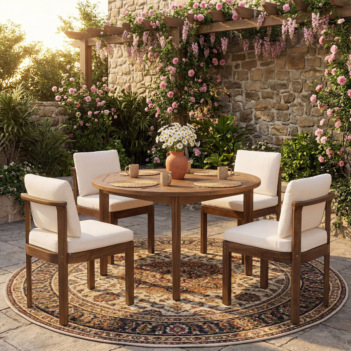 Acacia Wood Outdoor Dining Chair Set of 4