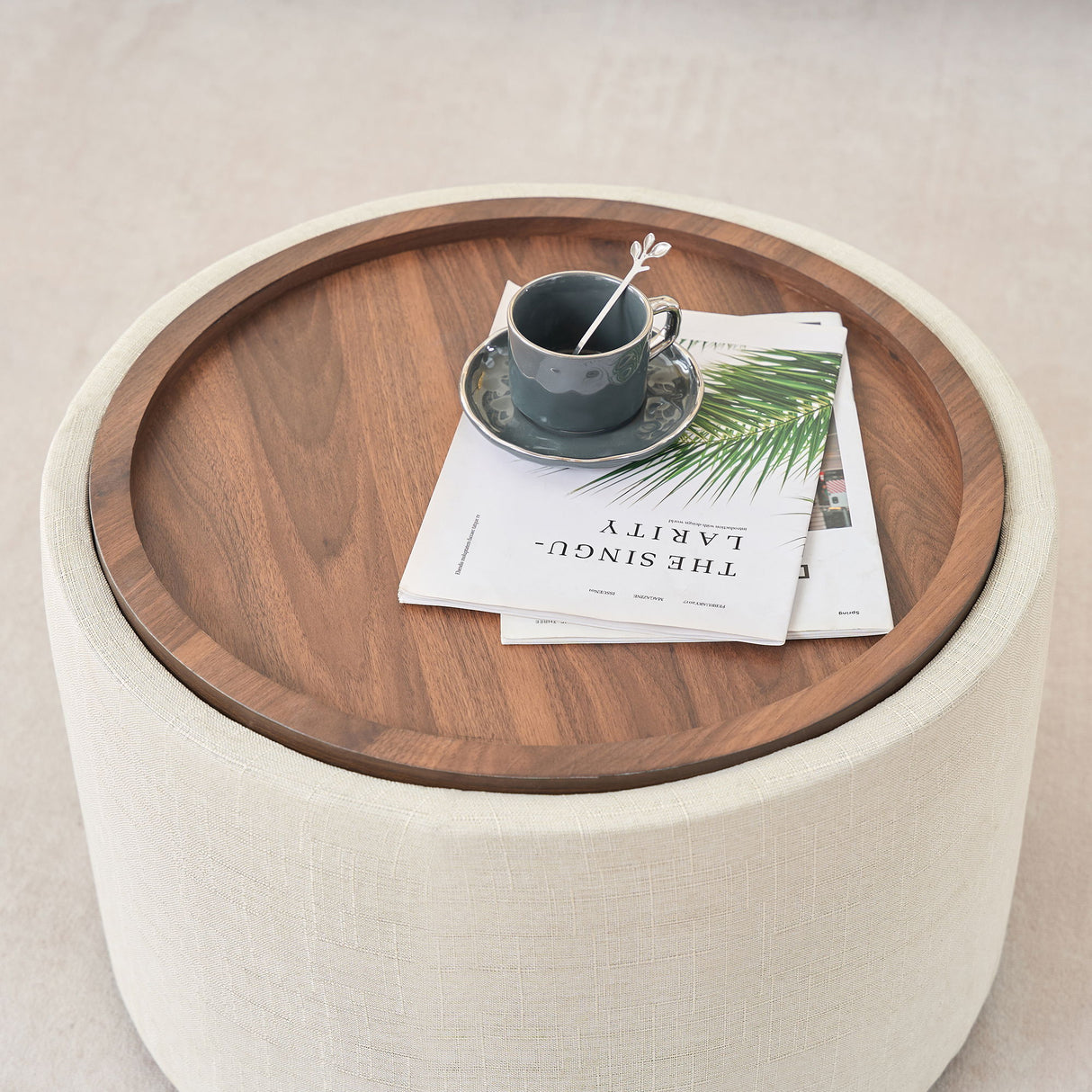 Nesting Ottomans, Round Coffee Table & Bench With Tray (Set of 2)