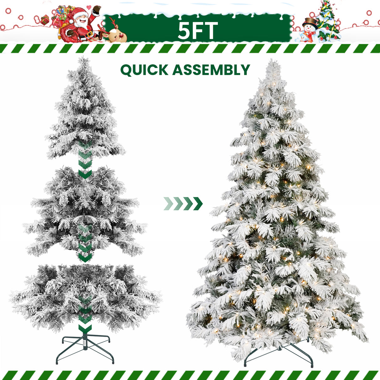 5ft Flocked Scarecrow-Shaped Christmas Tree with 200 Warm Lights
