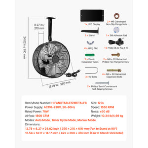 Greenhouse Air Circulation Fan, 1800 CFM, 10 Speeds, LCD Control