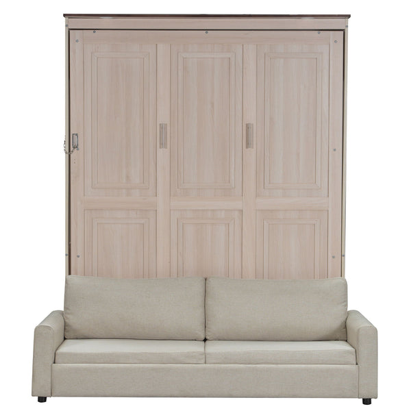 Queen Size Murphy Bed With Sofa And LED - Beige