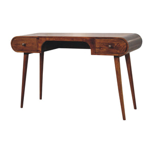 Solid Wood London Arch Writing Desk, 2-Drawers, Chestnut