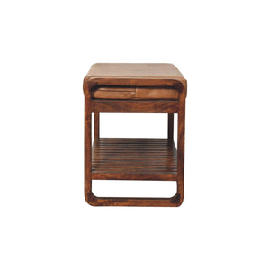 Solid Wood Small Buffalo Slatted Bench, Leather Upholstered, Open Storage