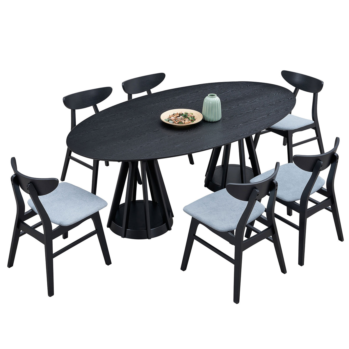Modern Dining Table Set of 7: 1 Table + 6 Chairs