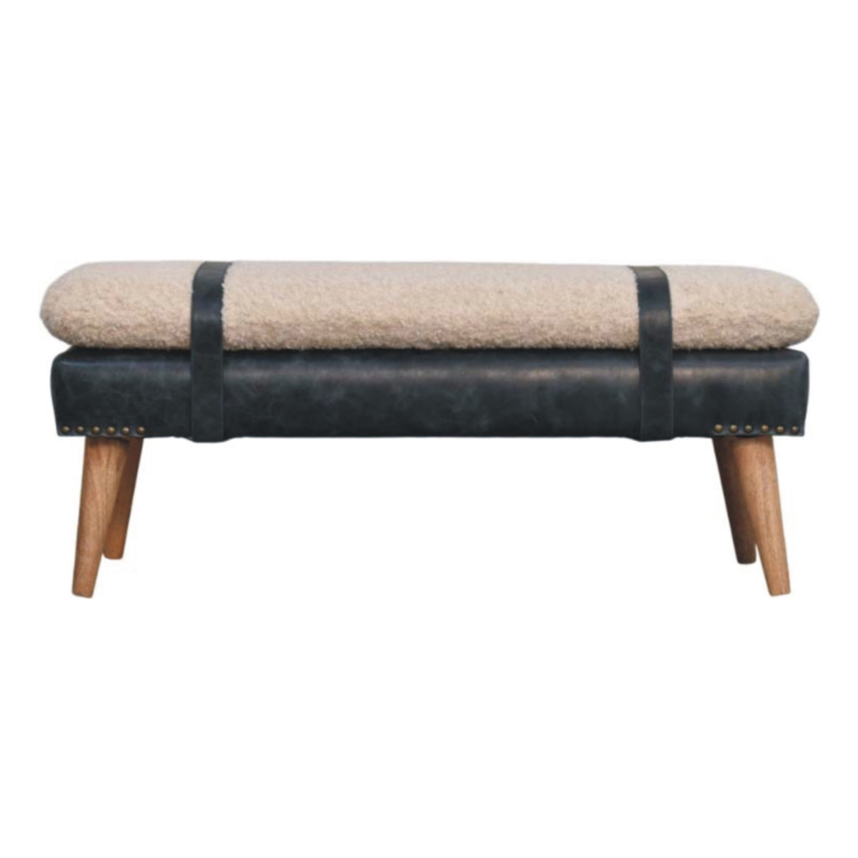 Boucle x Leather Upholstered Bench, Nordic Legs