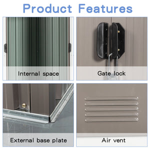 8Ft x 4Ft Outdoor Metal Storage Shed - Gray