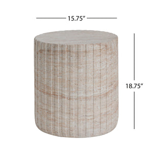 Elegant Outdoor / Indoor Lightweight Concrete Side Table With Travertine - Beige - Best Buy Furniture