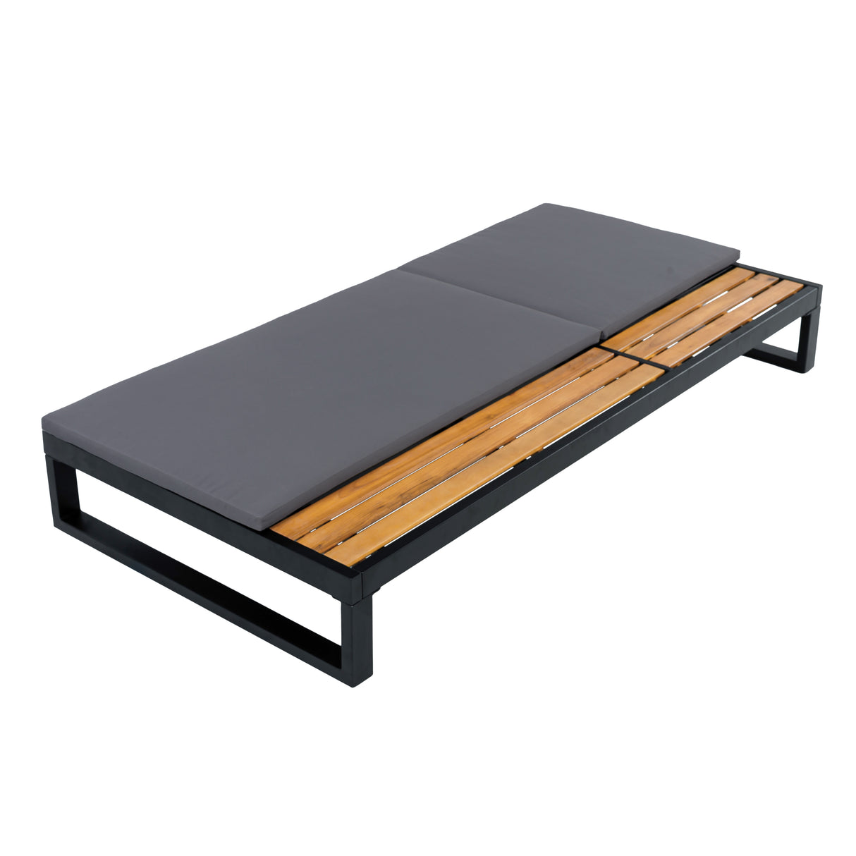 Black Iron & Teak Finish Chaise Lounge Set