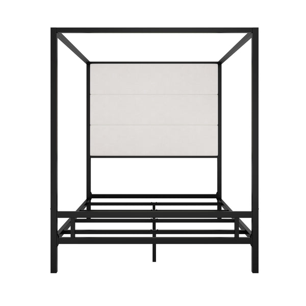 Canopy Bed With Tall Upholstered Headboard, 4 Poster Frame