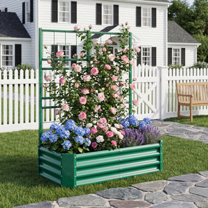 4x2x1FT Galvanized Raised Garden Bed with Arch Trellis