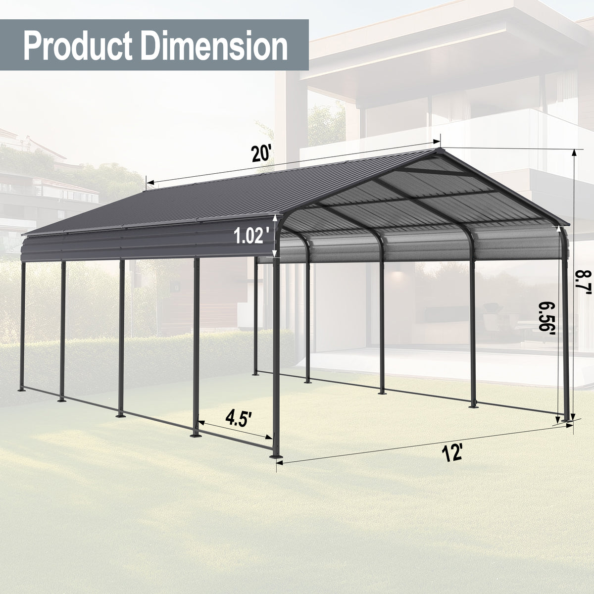 Heavy Duty Metal Carport 12 × 20 FT